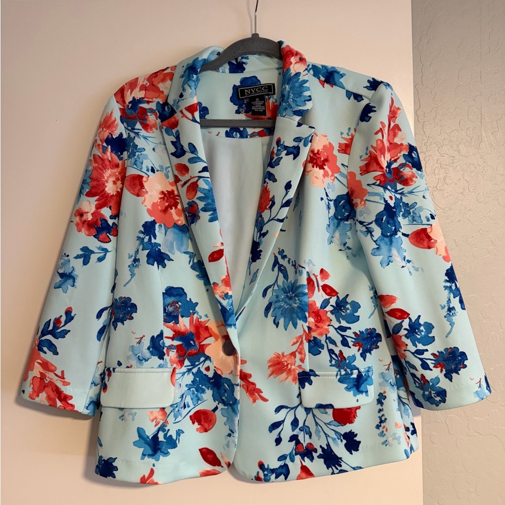 NYC Women's Floral Blazer - Light Blue and Red